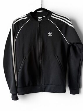 adidas Black Track Jacket with White Stripes